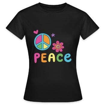 Peace Weltfrieden Flower Power Geschenk 70er Love - Frauen T-Shirt - Schwarz - Vorne - AI Model Female 172 dark (172cm)