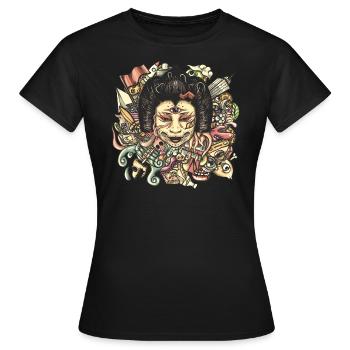 Gueisha Doodle Flat - Frauen T-Shirt - Schwarz - Vorne - AI Model Female 172 dark (172cm)