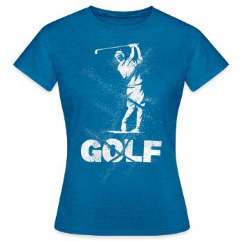 Golf Golfen Golfspieler Sport Hobby Splash Grunge - Frauen T-Shirt - Antikblaues Saphir meliert - Vorne - AI Model Female 172 dark (172cm)