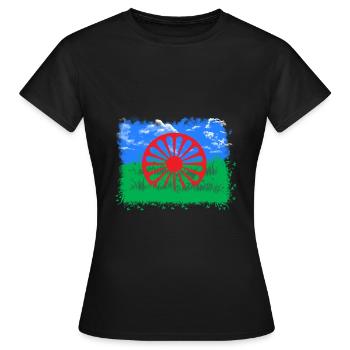 Roma und Sinti Flagge Freiheit und Natur - Frauen T-Shirt - Schwarz - Vorne - AI Model Female 172 dark (172cm)