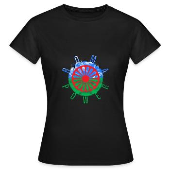 Roma and Sinti Flag Roma POWER - Women's T-Shirt - black - Front - AI Model Female 172 dark (172cm)
