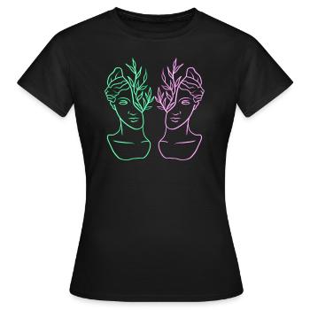 Double Roman statue neon black background - Women's T-Shirt - black - Front - AI Model Female 172 dark (172cm)