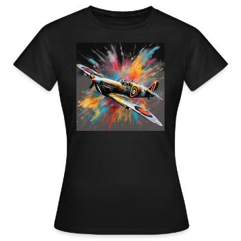 Spitfire Britischer Jäger aus dem 2. Weltkrieg Splash Art - Frauen T-Shirt - Schwarz - Vorne - AI Model Female 172 dark (172cm)