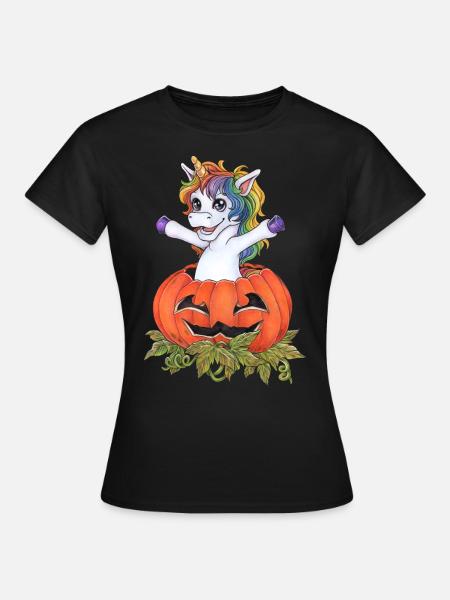 Lustiges Einhorn in Kürbis Laterne Halloween - Frauen T-Shirt - Schwarz