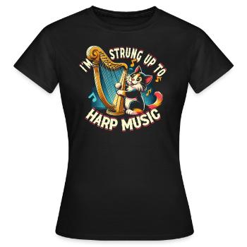 Jeu de mots sur le chat de la harpe - T-shirt Femme - noir - Devant - AI Model Female 172 dark (172cm)