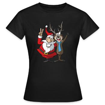 Lustiges Weihnachtmotiv Weihnachtsmann mit Rentier - Frauen T-Shirt - Schwarz - Vorne - AI Model Female 172 dark (172cm)
