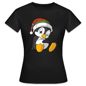 Funny penguin with winter hat - Women's T-Shirt - black - Front - AI Model Female 172 dark (172cm)