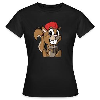 Niedliches Eichhörnchen mit Haselnuss - Frauen T-Shirt - Schwarz - Vorne - AI Model Female 172 dark (172cm)