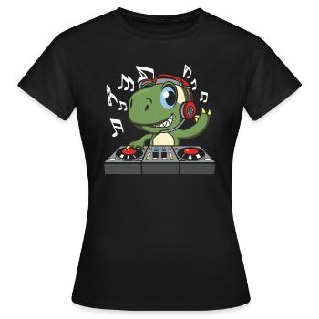 DJ Dinosaur Disc Jockey Dino - Women's T-Shirt - black - Front - AI Model Female 172 dark (172cm)