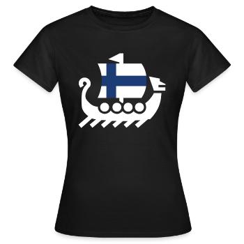 Finnland Landesfarben Drakkar Schiff Geschenk - Frauen T-Shirt - Schwarz - Vorne - AI Model Female 172 dark (172cm)