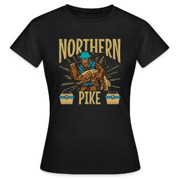 Brochet Pêcheur D’eau Douce Bigfoot Pêcheur - T-shirt Femme - noir - Devant - AI Model Female 172 dark (172cm)