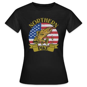 Brochet, Pêcheur, Pêcheur, Eau douce, USA - T-shirt Femme - noir - Devant - AI Model Female 172 dark (172cm)