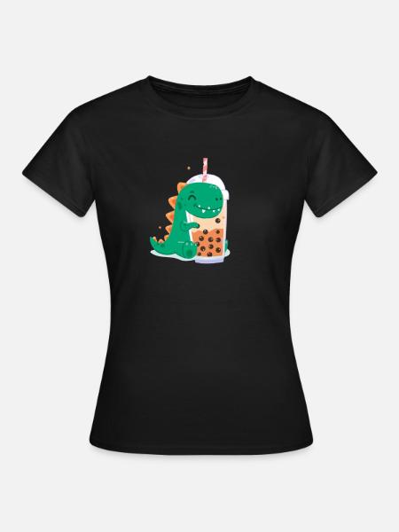 Bubble Tea Dino - Frauen T-Shirt - Schwarz
