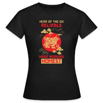 Signe chinois du zodiaque Buffle - T-shirt Femme - noir - Devant - AI Model Female 172 dark (172cm)