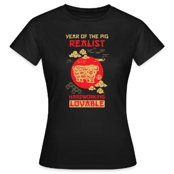 Schwein Chinesisches Tierkreiszeichen - Frauen T-Shirt - Schwarz - Vorne - AI Model Female 172 dark (172cm)