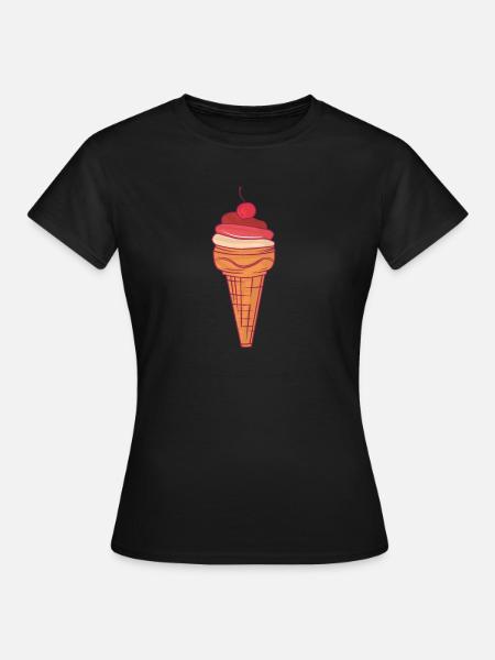 Eis Mit Kirsche In Einer Waffel - Frauen T-Shirt - Schwarz