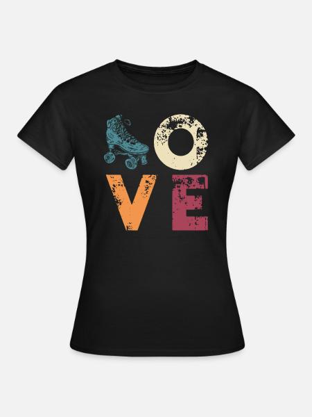 Retro Rollerskate Love - 70er Rollschuhlaufen - Frauen T-Shirt - Schwarz