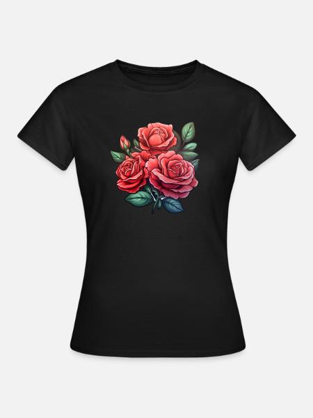 Rosenblüte Blume - Frauen T-Shirt - Schwarz