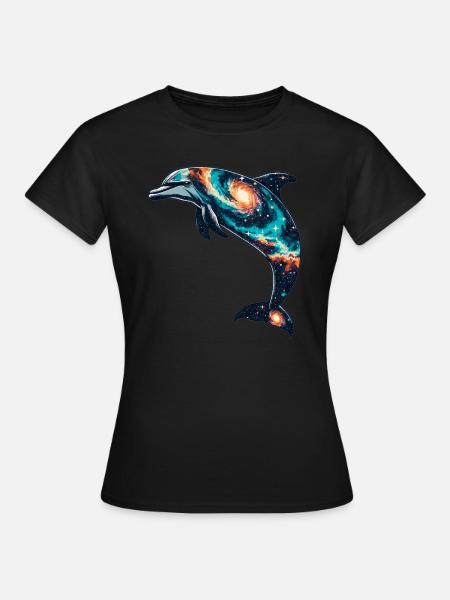 Dolphin Space Galaxy Universum - Frauen T-Shirt - Schwarz