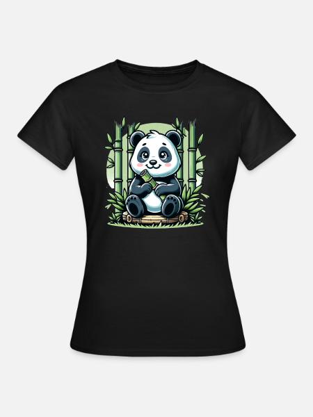 Panda Bambus - Frauen T-Shirt - Schwarz