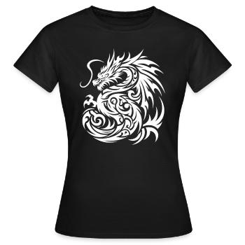 Dragon Tribal Tattoo Kunstvolles Design - Frauen T-Shirt - Schwarz - Vorne - AI Model Female 172 dark (172cm)