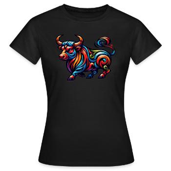 Ox Tattoo Tribal Chinese Zodiac - Women's T-Shirt - black - Front - AI Model Female 172 dark (172cm)