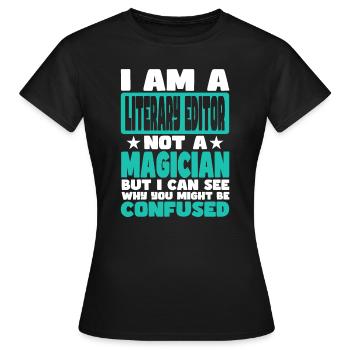 Literary Editor - Women's T-Shirt - black - Front - AI Model Female 172 dark (172cm)