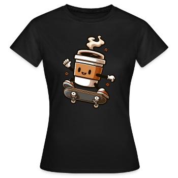 Kaffeebecher Auf Skateboard Grafik - Frauen T-Shirt - Schwarz - Vorne - AI Model Female 172 dark (172cm)