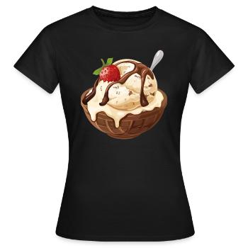 Vanilleeis Erdbeer Eisbecher Genuss Moment - Frauen T-Shirt - Schwarz - Vorne - AI Model Female 172 dark (172cm)