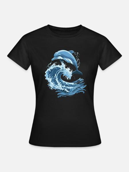 Delfin Meer Wellen - Frauen T-Shirt - Schwarz