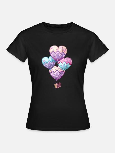 Bunte Herzen Luftballons Fliegen Hoch - Frauen T-Shirt - Schwarz