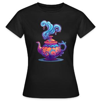 Théière mystique avec des tourbillons enchanteurs - T-shirt Femme - noir - Devant - AI Model Female 172 dark (172cm)