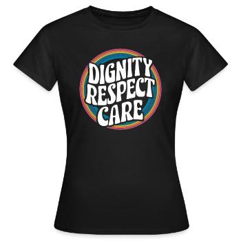 Travailleur social, Travail social, Dignité, Respect, Soins - T-shirt Femme - noir - Devant - AI Model Female 172 dark (172cm)