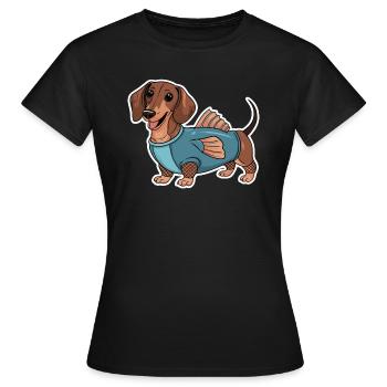 Teckel en costumes avec détails de nageoire - T-shirt Femme - noir - Devant - AI Model Female 172 dark (172cm)
