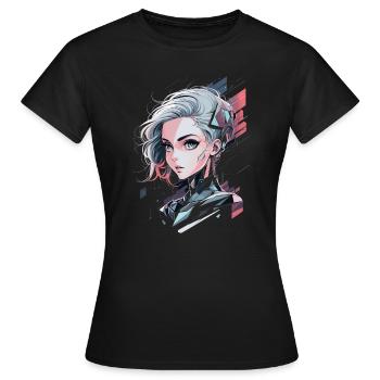 Futuristische Cyberpunk-Kriegerin - Frauen T-Shirt - Schwarz - Vorne - AI Model Female 172 dark (172cm)