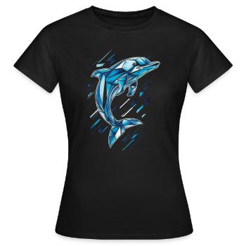 Geometric Dolphin in Blue Tones - Women's T-Shirt - black - Front - AI Model Female 172 dark (172cm)