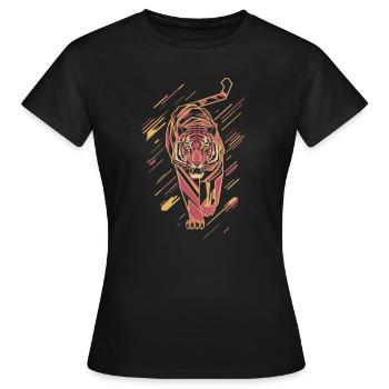 Geometric Tiger in Motion Artwork - Women's T-Shirt - black - Front - AI Model Female 172 dark (172cm)