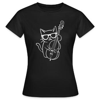 Katze Mit Sonnenbrille Spielt Kontrabass - Frauen T-Shirt - Schwarz - Vorne - AI Model Female 172 dark (172cm)