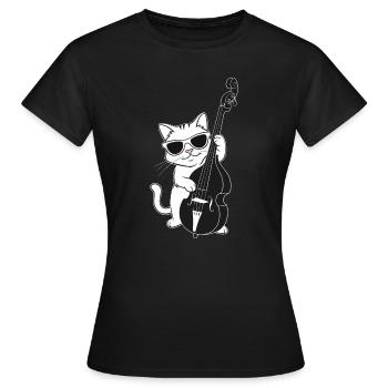 Katze Mit Sonnenbrille Spielt Kontrabass - Frauen T-Shirt - Schwarz - Vorne - AI Model Female 172 dark (172cm)