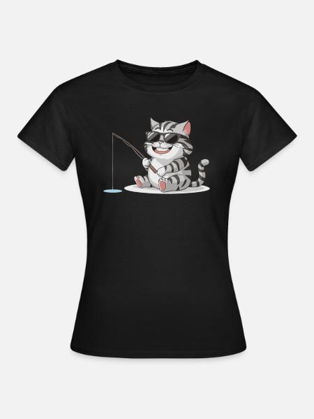 Katze Mit Sonnenbrille Angeln - Frauen T-Shirt - Schwarz