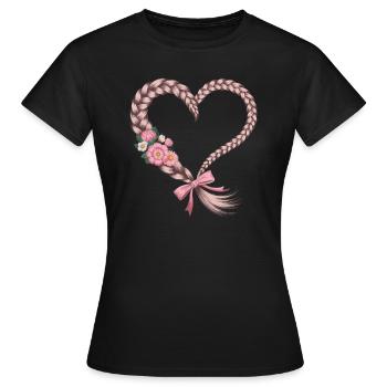 Cable Knit Heart Cable Knit Floral - Women's T-Shirt - black - Front - AI Model Female 172 dark (172cm)