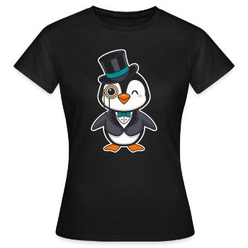 Pingouin élégant avec chapeau haut de forme et monocle - T-shirt Femme - noir - Devant - AI Model Female 172 dark (172cm)
