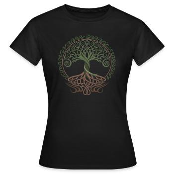 Neo Celtic Lebensbaum Symbolik - Frauen T-Shirt - Schwarz - Vorne - AI Model Female 172 dark (172cm)