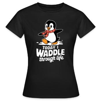Aujourd’hui, je me dandine dans la vie Pingouin - T-shirt Femme - noir - Devant - AI Model Female 172 dark (172cm)
