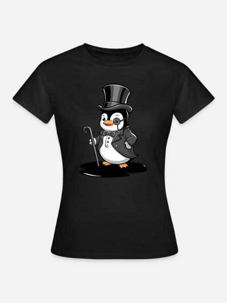 Eleganter Pinguin Mit Zylinder - Frauen T-Shirt - Schwarz