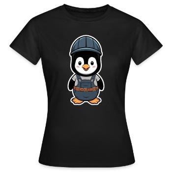 Pingouin avec casque d’ouvrier du bâtiment et salopette - T-shirt Femme - noir - Devant - AI Model Female 172 dark (172cm)
