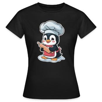 Mignon pingouin boulanger avec rouleau à pâtisserie - T-shirt Femme - noir - Devant - AI Model Female 172 dark (172cm)
