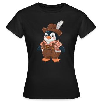 Penguin in traditional dirndl with hat and feather - Women's T-Shirt - black - Front - AI Model Female 172 dark (172cm)