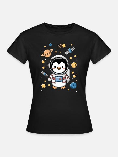 Weltraum Pinguin Abenteuer Astronaut - Frauen T-Shirt - Schwarz