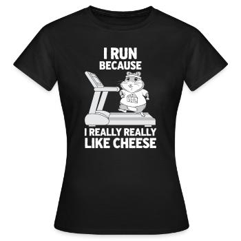 Je cours parce que j’aime vraiment, vraiment le fromage - T-shirt Femme - noir - Devant - AI Model Female 172 dark (172cm)